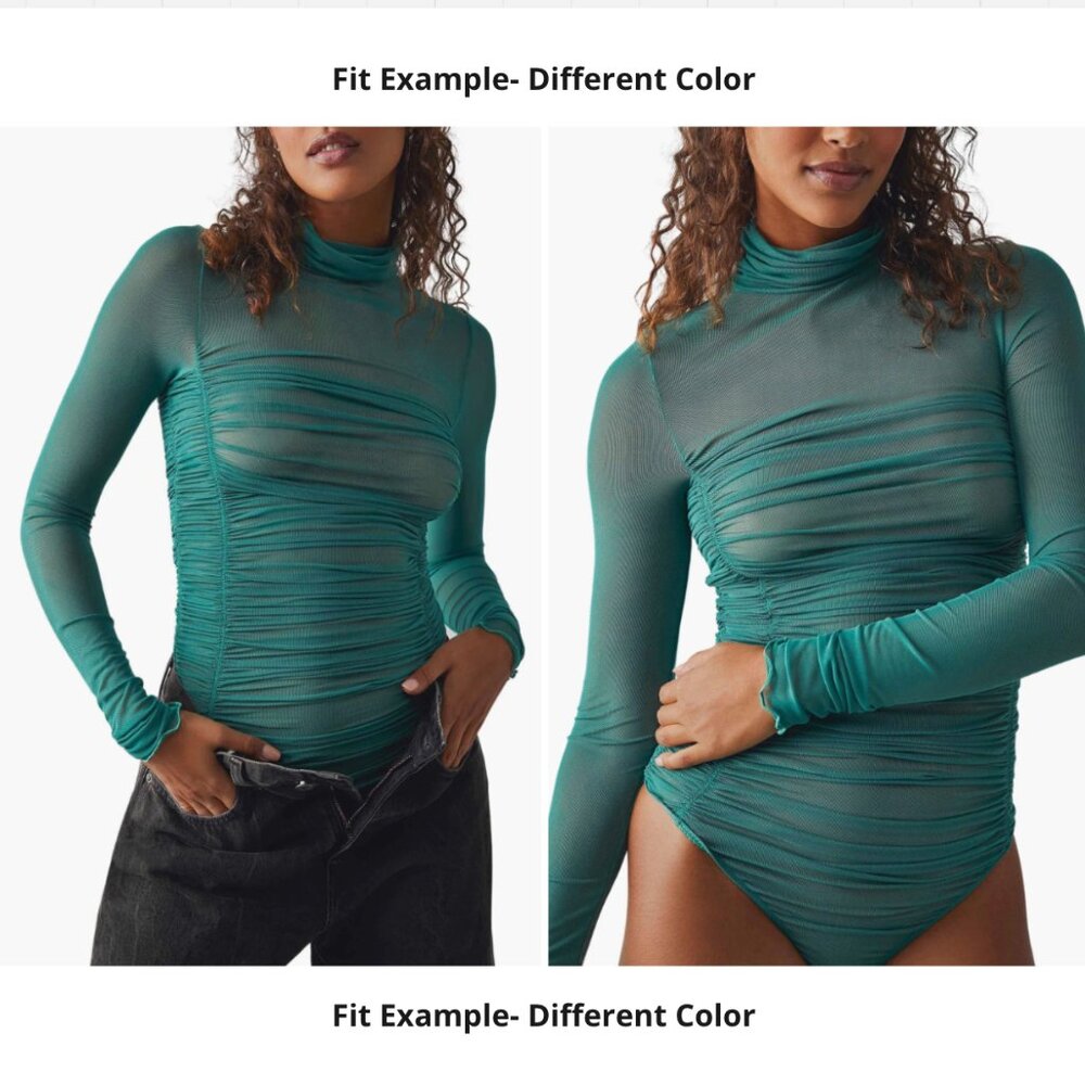 Free People Under It All Ruched Mesh Turtleneck Bodysuit Medium - Green/Taupe